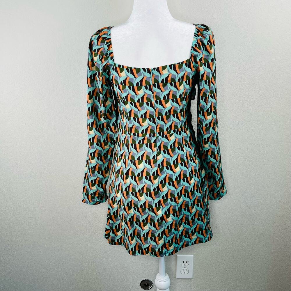 Topshop Geometric Cutout Mini Dress Green Orange Retro 70s Mod Festival 6 NWOT - Picture 15 of 15